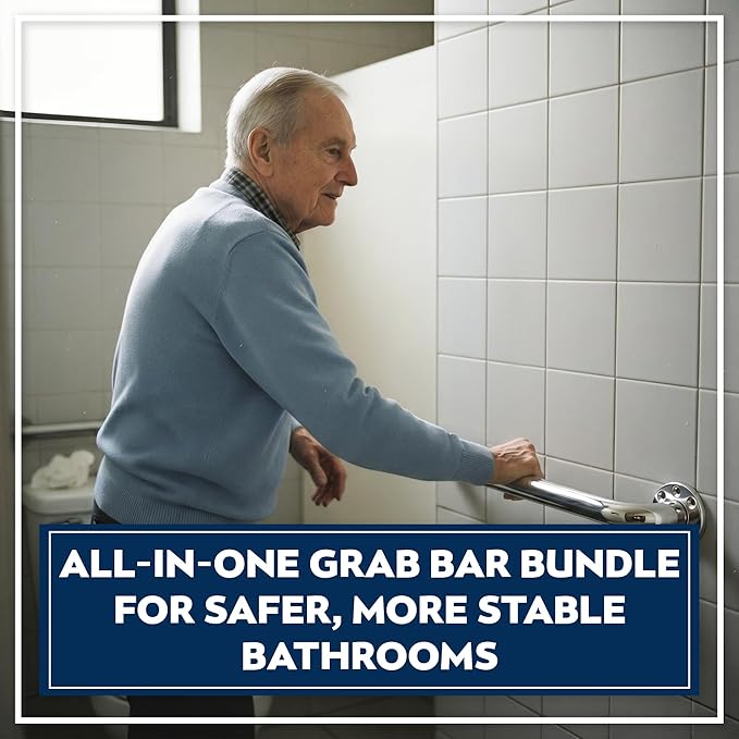 Shower Grab Bars 4 Pack – Complete Bathroom Safety Starter Bundle for Seniors – 16", 18", 24", 32" Lengths, 1.25" Diameter, 500 lb Rated – All-in-One Grab Bar Shower Safety Solution – Polished Chrome