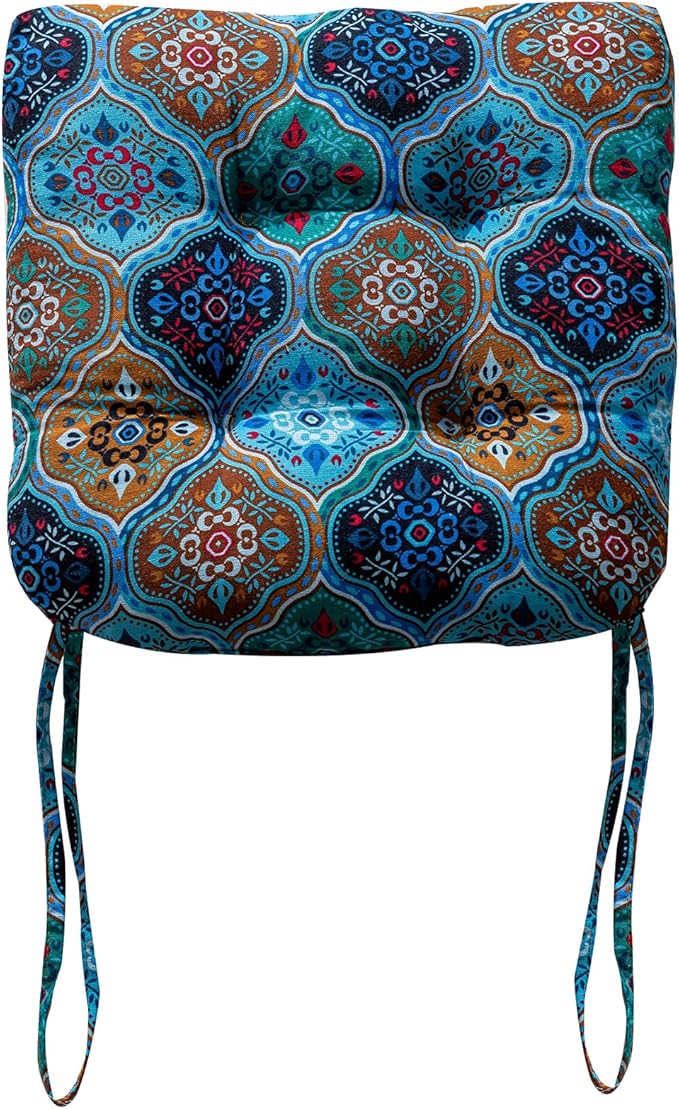 vctops Boho Geometric Chair Cushions with Ties U-Shaped Soft Cozy Cotton Linen Chair Pads Non Slip Seat Cushions for Indoor Dining Room and Kitchen Chairs (Blue,16"x16")