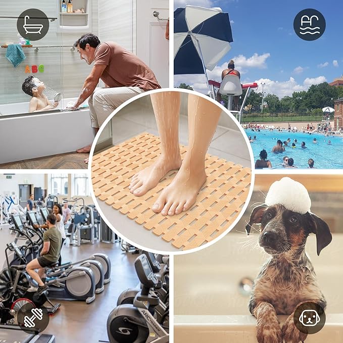 Bathtub Mat Non Slip - for Inside Bath Tub & Shower, Large 40x16 Inch, 261 Strong Suction Cups, Soft Textured Surface, Fast Drain & Quick Dry, Bathroom Safety Mat, Beige, Matace