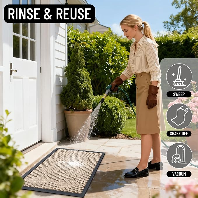 OLANLY Front Door Mat Outside Entrance 47x32, Absorbent, Heavy Duty Sturdy Natural Rubber Doormat Indoor Outdoor, Stain Fade Resistant, Non-Slip Low Profile Floor Mat for Entryway, Latte White Diamond