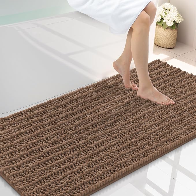 Smiry Bathroom Rugs Mat 47x24, Extra Soft Absorbent Chenille Bath Rugs, Non Slip Rubber Backing Machine Washable Quick Dry Bath Mats for Bathroom Floor, Tub, Shower, Home Decor Accessories, Mocha