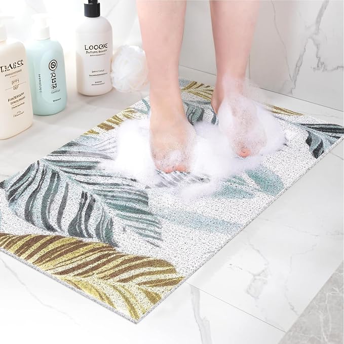 Non Slip Shower Mats for Inside Shower, 16x24 Inch Soft PVC Loofah Shower Mat, Foot Scrubber Anti-Slip Shower Mat,Quick Drying Shower Stall Mats for Wet Areas, Bathroom, Home, Hotel
