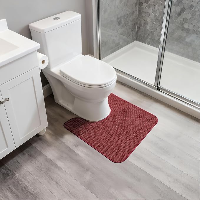 Bosap Toilet Rugs U Shaped Bathroom Rug,Machine Washable Non Slip Quick Dry Super Absorbent Ultra Thin Toilet Mats for Bathroom Toilet.Red,1'8"x2'(20x24inch)