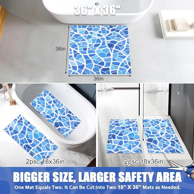 Shower Mat Bathtub Mat Non-Slip - 36x36 Inch, Soft Comfort Bath Mat with Drainage Holes, PVC Loofah Massage Bathmat for Shower, Tub, Bathroom, Wet Areas, Quick Drying