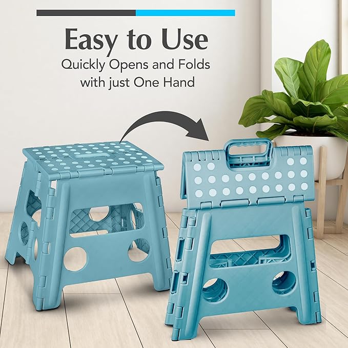 Handy Laundry Folding Lightweight Step Stool - Sturdy Enough to Support Adults - Opens Easy with One Flip - Great for Kitchen, Bathroom or Bedroom (Teal - 13 inch)
