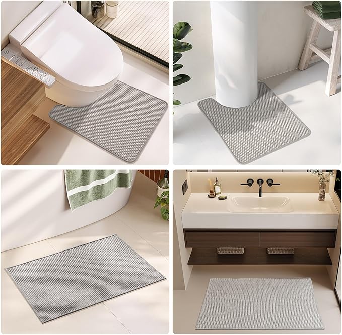 TYUU Bathroom Runner Rugs, Long Bath Mat Runner Washable Thin Quick Dry Low Pile Bathroom Runner Rugs Non Slip, Light Grey 24"x70"