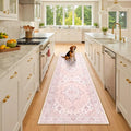RELEANY Area Rugs Runner 2'6"x8' Washable Non-Slip, Floral Vintage Distress Medallion Carpet for Kitchen Hallway Bedroom Beside Laundry Room Bathroom, Pink Greypink Cute