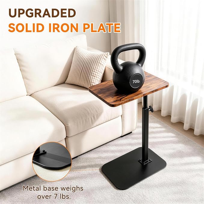 Adjustable TV Tray Table, 360° Swivel C-Shaped End Table that Slides Under Couch, Sofa, Bed, Recliner Chair, Small Side Table Desk for Laptop, Food Eating, Living Room, Bedroom, Small Spaces