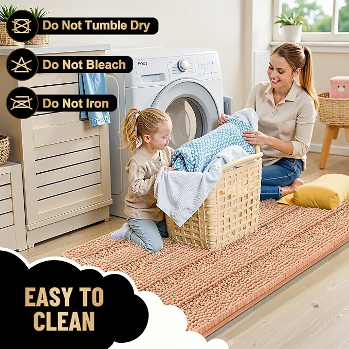 OLANLY Thick Bathroom Rugs 36x24, Extra Soft Absorbent Chenille Striped Bath Rugs, Rubber Backing, Machine Wash Dry, Bath Mats for Bathroom Floor, Tub and Shower, Home Decor Accessories, Peach