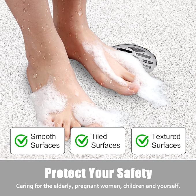 ZOESOE Shower Mat Non Slip: 24x36 Inch Large Shower Mats for Inside Shower with Drain Hole in Center, Super Soft PVC Loofah Massage Shower Stall Mat, Anti Slip Shower Floor Mat, Quick Drying