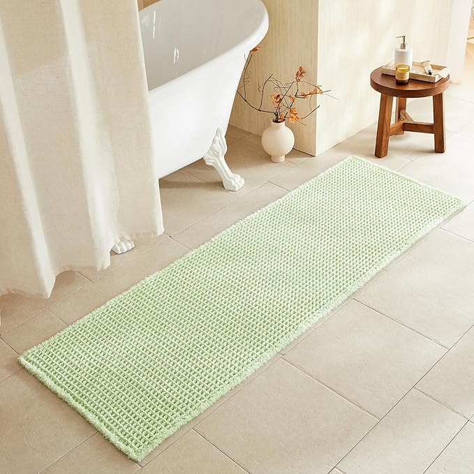 TYUU Waffle Runner Rug Bathroom, Boho Bathroom Rugs Non Slip Washable Long Super Absorbent Quick Dry Cute Bath Mat Farmhouse Bath Decor, 72"x24" Pale Green