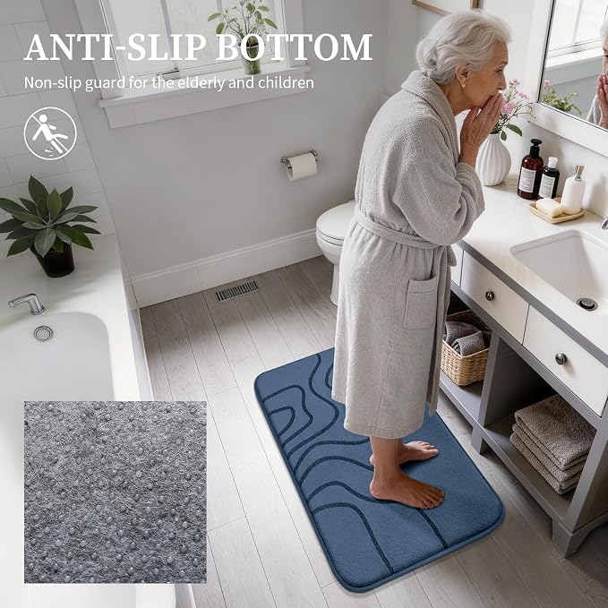 YIHOUSE Memory Foam Bathroom Rugs Sets 2 Piece - Extra Thick Ultra Soft Absorbent Bath Mat Set, Non-Slip Machine Washable Bath Rugs for Bathroom, Tub & Shower, Home Decor (32"x20"+24"x17", Dusty Blue)