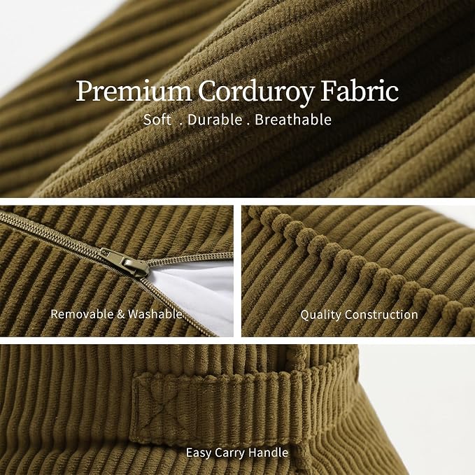 Pat. Pend. Corduroy Triangle Back Pillow with Lumbar Support, Sitting Support Cushion for Bed or Sofa, Relaxing Backrest Pillow, Martini Olive