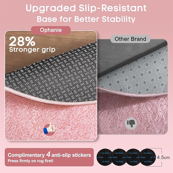 Ophanie Round Rugs 5Ft Pink Circle Area Rug, Fluffy Fuzzy Bedroom Carpet, Plush Soft Shaggy Indoor Floor Kawaii Living Room Rugs for Kids, Cute Room Decor for Teen Girls Home Decor Aesthetic, Nursery