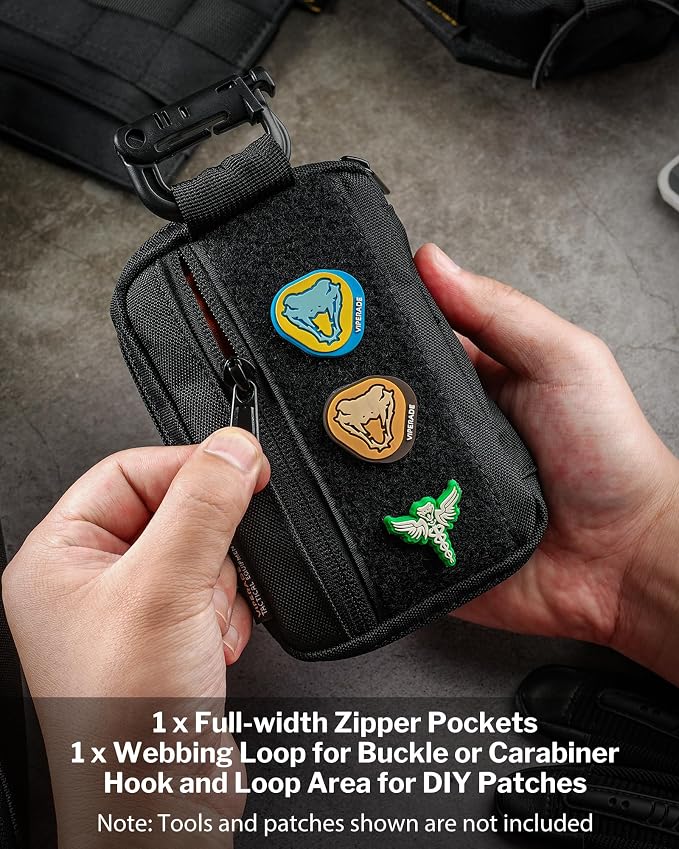 VIPERADE VE26 EDC Pouch Organizer with 11 Compartments, Small Tool Pouch with DIY Patches Area, EDC Pocket Organizer for Mutitools