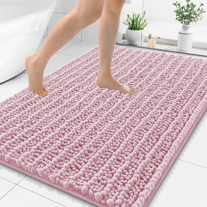 Smiry Bathroom Rugs Mat 48x32, Extra Soft Absorbent Chenille Bath Rugs, Non Slip Rubber Backing Machine Washable Quick Dry Bath Mats for Bathroom Floor, Tub, Shower, Home Decor Accessories, Dusty Rose