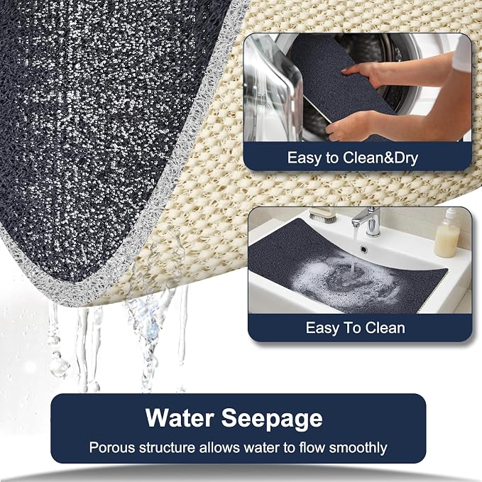 Non Slip Shower Mat 24"x16" - PVC Loofah Bath Mat with Drain, Loofah Bath Mats for Home, Poolside Entryway, Soft Comfort Shower Slip Mat for Adults, Washable & Resistant, Blue