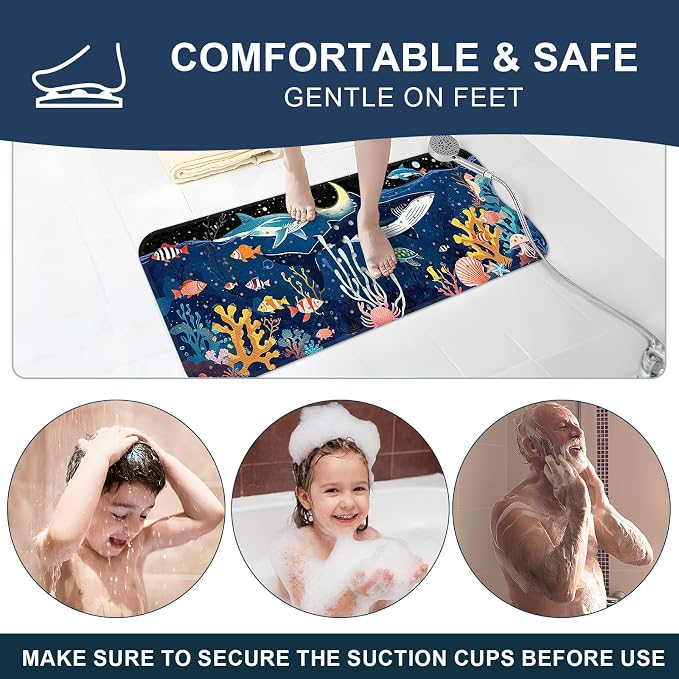 XIYUNTE Baby Bath Mat for Tub Non Slip Kids Bath Mat - 40"x16" Extra Long Bathtub Mat Non Slip Kids, Eco-Friendly Toddler Bath Mats with Suction Cups for Secure Grip, Easy to Clean & Easy Drying