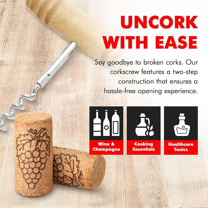 Chef Craft Select Corkscrew with Wooden Handle, 4 inch, Natural