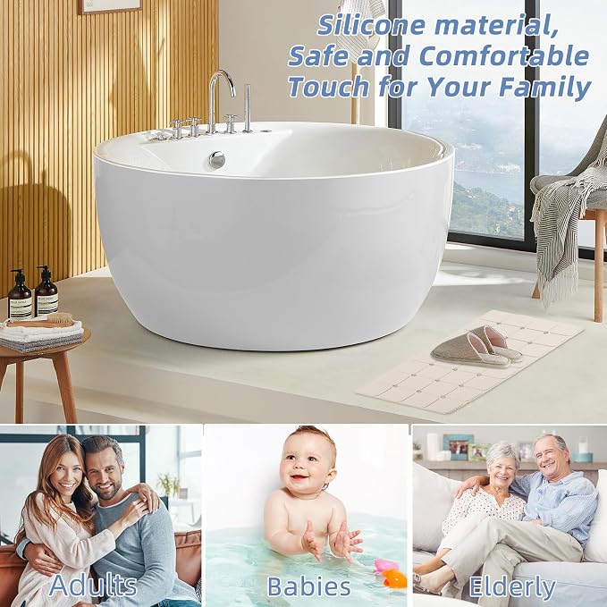 Bathtub Mat Non Slip 15" x 28" Silicone Foldable Tub Mat with Strong Suction Cups & Large Drain Holes, Durable & Eco-Friendly, for Smooth Surfaces, Ideal for Seniors, Adults Beige