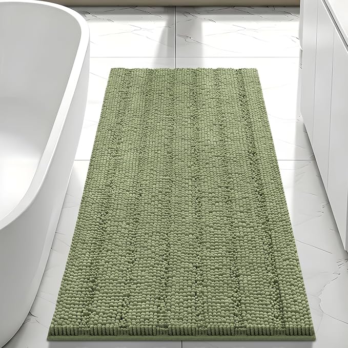 Bcoimo Large Bathroom Rug, Chenille Bath Mat with High Low Pile Design, Soft Absorbent Non Slip Bath Rug, Machine Washable Quick Dry Mat for Shower, Tub, Sink and Vanity
