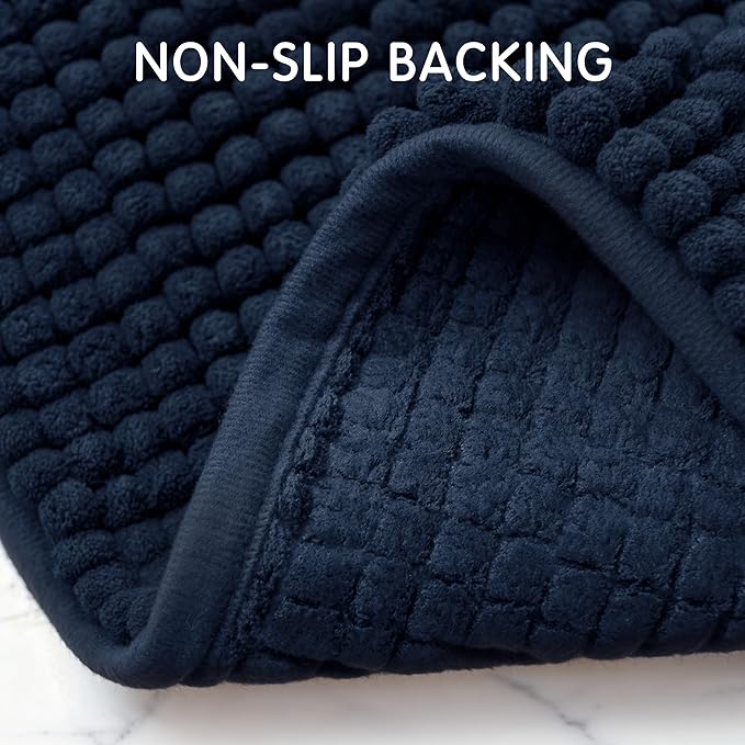 SUBRTEX Bathroom Rugs Chenille Bath Rug Soft Short Plush Bath Mat Soft Shower Mat Water Absorbent Shower Mat Quick Dry Machine Washable(Navy,18" x 24")