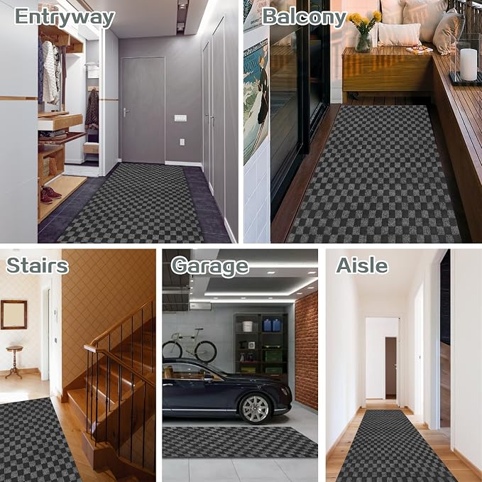 Custom Size Runner Rug 3 ft x 79 ft, 2-82ft Carpet Runners Hallway Entryway Kitchen Garage Laundry Room Area Rugs with Non-Slip Rubber Backing, Checkered Black