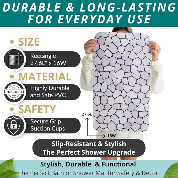 ENKOSI Bath Mat for Tub and Shower Floors - Non Slip Shower Mat – Anti Slip Bathtub Mat with Strong Suction Cup Grip – Soft, Pebble Print Bathroom Mat for Inside Bath and Showers (28x16 Pebble)
