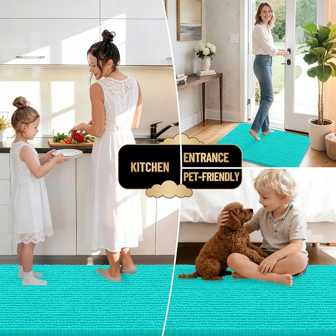 OLANLY Thick Bathroom Runner Rugs 44x24, Extra Soft Absorbent Chenille Bath Rugs, Rubber Backing, Machine Wash Dry, Long Bath Mats for Bathroom Floor, Tub and Shower, Home Decor Accessories, Teal