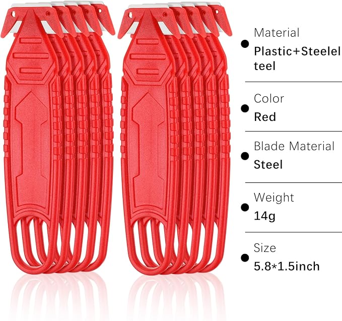 Therwen Safety Box Cutter Knife of Stainless Steel Concealed Blade Package Opener with Tape Splitter for Carton Cardboard Wrap Letter Work Bag Straps Film Utility Tool(Red,30 Pcs)