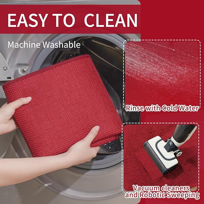 YDKGL Kitchen Mats for Floor, Super Absorbent Kitchen Rugs Non Slip Washable, Soft Imitation Linen Braided Kitchen Runner Rug, Standing Mat Kitchens Sink Mat, Easy to Clean, Red 17x47