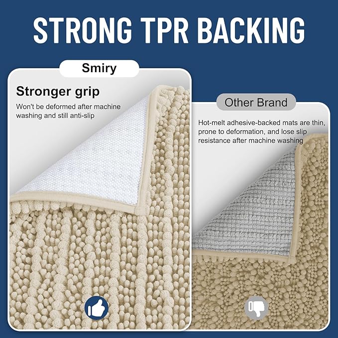 Smiry Bathroom Rugs Mat 44x24, Extra Soft Absorbent Chenille Bath Rugs, Non Slip Rubber Backing Machine Washable Quick Dry Bath Mats for Bathroom Floor, Tub, Shower, Home Decor Accessories, Sand