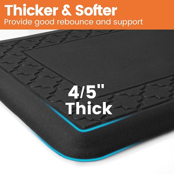 4/5 Inch Thicker Kitchen Mats for Floor Non-Slip Anti Fatigue Comfort Mat Waterproof Kitchen Rug for Sink, Office,Home Stain Resistant Standing Desk Rugs-17.3"x 39", Black