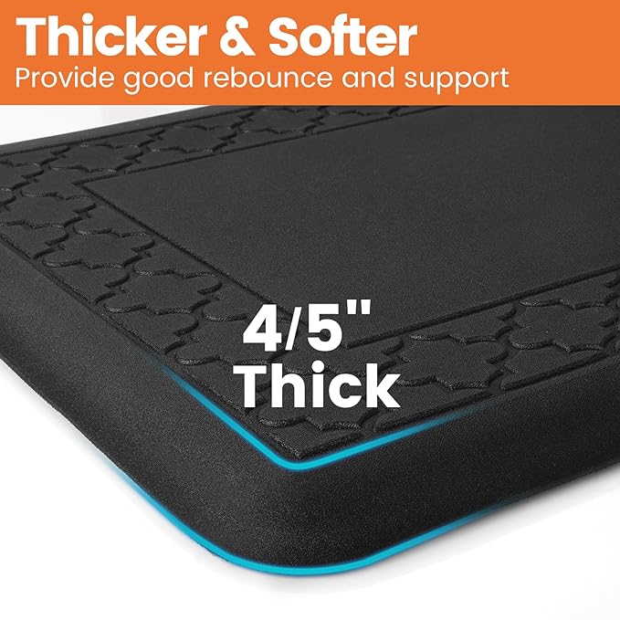 4/5 Inch Thicker Kitchen Mats for Floor Non-Slip Anti Fatigue Comfort Mat Waterproof Kitchen Rug for Sink, Office,Home Stain Resistant Standing Desk Rugs-17.3"x 60", Black