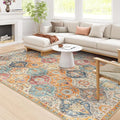 Lahome Moroccan Washable Area Rugs 8x10, 8x10 Rugs for Living Room Bedroom, Non Slip Low Pile Distressed Stain Resistant Rug for Kids Pets High Traffic Areas Elise, Burnt Orange