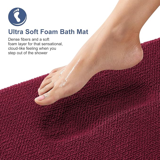 OLANLY Thick Memory Foam Bathroom Runner Rugs 47x20, Extra Soft Absorbent Long Bath Rug, Quick Dry, Non-Slip, Machine Washable Bath Mats for Bathroom, Tub and Shower, Home Decor Accessories, Burgundy