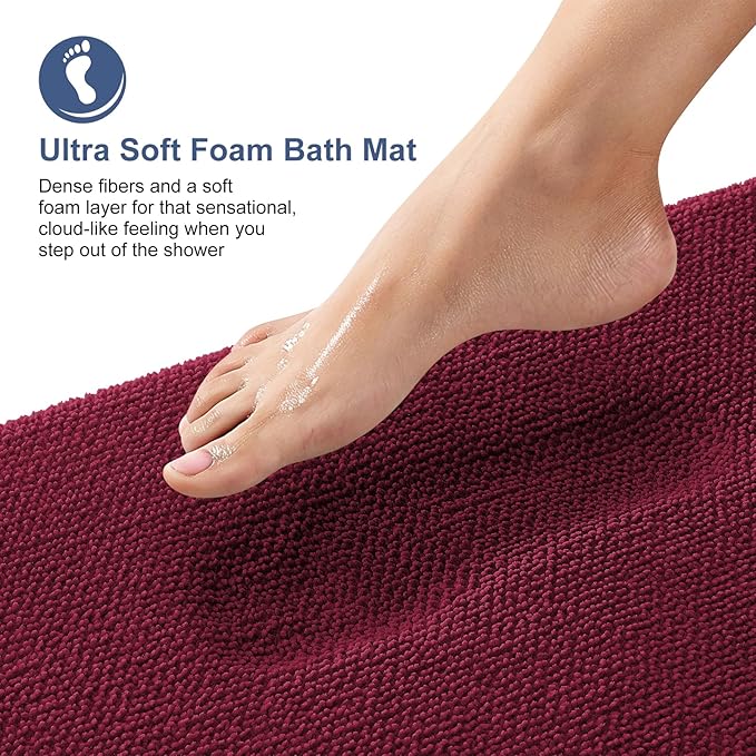 OLANLY Thick Memory Foam Bathroom Runner Rugs 70x24, Extra Soft Absorbent Long Bath Rug, Quick Dry, Non-Slip, Machine Washable Bath Mats for Bathroom, Tub and Shower, Home Decor Accessories, Burgundy