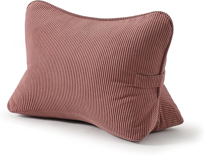 Pat. Pend. Corduroy Back Pillow for Sitting Up & Reading, Ergonomic Triangle Lumbar Support Cushion for Sofa, Armchair & Bed, Removable Cover, Brick Brown