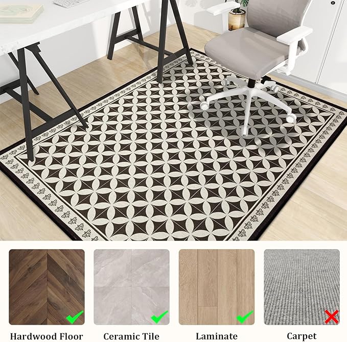 Office Chair Mat for Hardwood Floor, 48"x36" Easy Glide Computer Desk Mat Protector for Rolling Chair Under Desk Rug Nonslip Backing, Machine Wash (Modern)