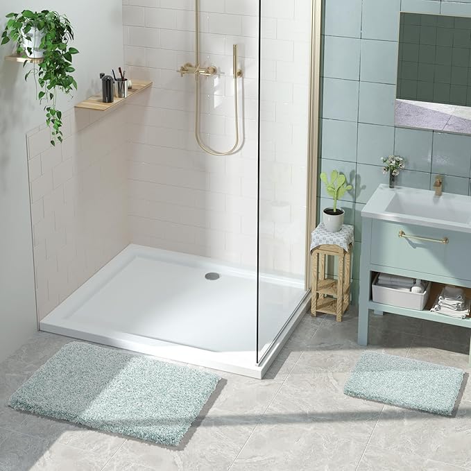 Yimobra Bath Rugs for Bathroom 32X20, Ultra Soft and Water Absorbent Bath Mats, Non Slip Plush Shower Mat, Microfiber Thick Matts for Bathroom Floor/Tub, Machine Washable, Sky Light Blue and White