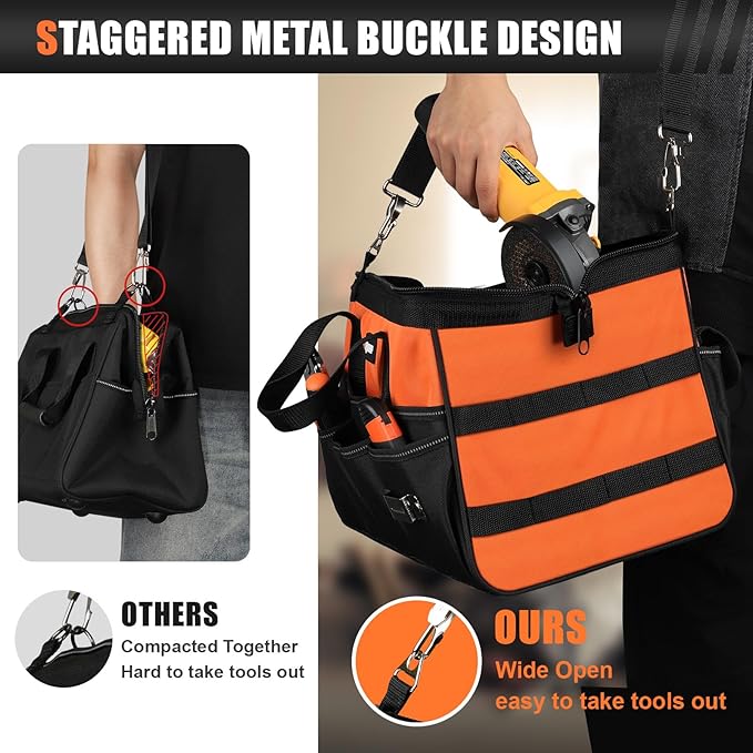 UUP Heavy Duty Tool Bag 20-Inch, Extra Large 16-Pocket Portable Empty Tool Box Organizer Storage, Toolbox Organization, Soft Handle Carrying Toolbag with Zipper, Father Dad Men Mechanic Birthday Gift