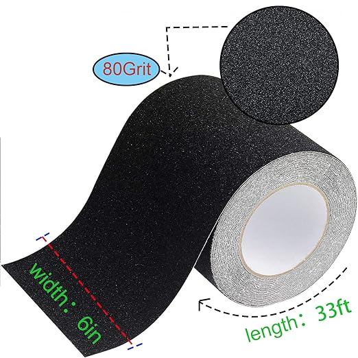 6in x 33Ft Anti Slip Tape,80 Grit Black Heavy Duty Anti Slip Safety Grip Tape, Waterproof, for Stairs Outdoor/Indoor,High Traction Stairs Non Skid Treads