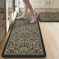 Collive Kitchen Mats for Floor 2PCS, Cushioned Anti Fatigue Mat Non Slip Waterproof Kitchen Sink Rugs, Washable Vintage Spring Floral Rug Comfort Standing Mat for Laundry, Desk, Bar, Office, Black