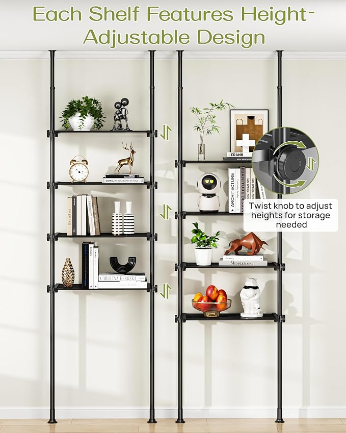 ALLZONE Adjustable Over The Toilet Storage Shelf, 4-Tier Ample Bathroom Organizer and Storage, Tension Mounted Above Toilet Storages Cabinet for Versatility, Fits 66-113 Inch Heights, Black