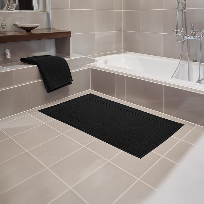 Tens Towels Pack of 2 Bath Mats 100% Cotton, 20 x 32 Inches, Super Absorbent, Hotel Quality Premium Floor Towels, Luxurious, Soft & Quick Dry, Not a Bathroom Rug, Black