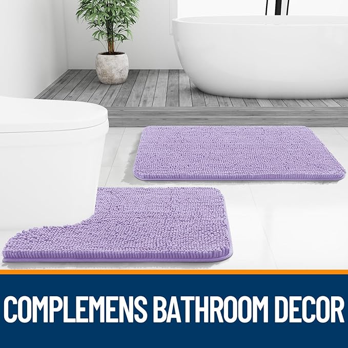 OLANLY Bathroom Runner Rugs 47x17, Soft Absorbent Chenille Bath Rugs, Rubber Backing Quick Dry, Machine Washable Long Bath Mats for Bathroom Floor, Tub and Shower, Home Decor Accessories, Lavender
