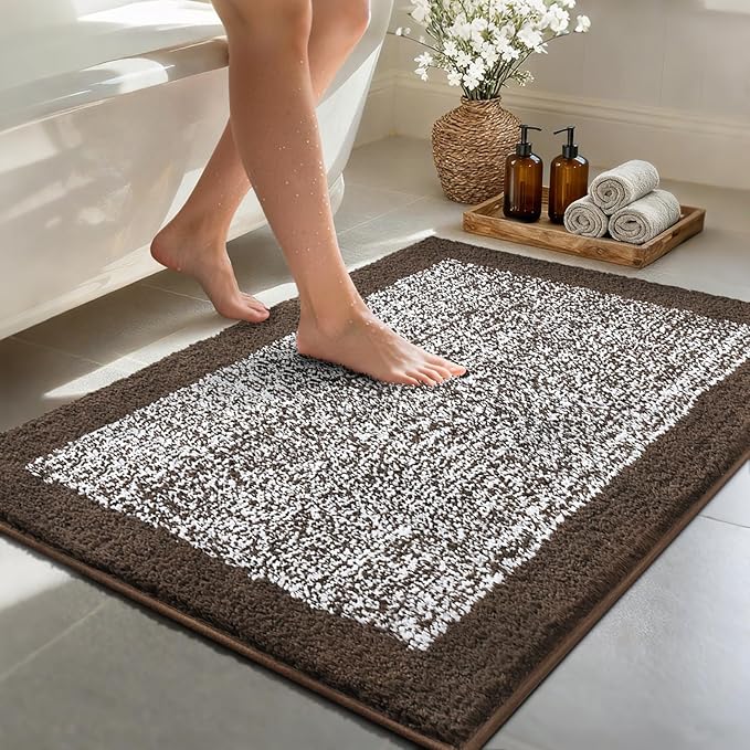 48x32 Large Bathroom Rugs Washable Non Slip, Brown Bath Mat for Bathroom Floor Tub, Soft Absorbent Quick Dry Mats for Shower, Bathtub,Home Decor