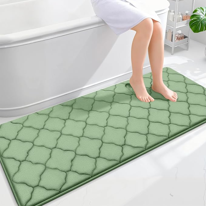 OLANLY Memory Foam Bath Mat Rug 59x24, Ultra Soft and Absorbent Bathroom Rugs, Non-Slip, Comfortable, Machine Washable Bath Carpet for Bathroom Floor, Tub Shower and Home Decor Accessories, Sage Green