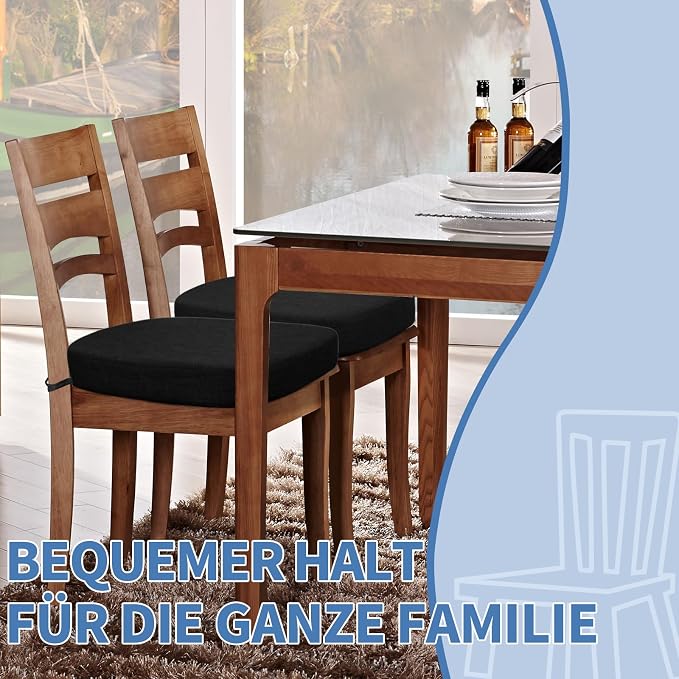BUYUE Thickened 2.5" Friendly Woven Fabric Dining Chair Cushion, U-Shape High Density Foam Comfortable Chair Pad for Kitchen, Slip Resistant Indoor Seat Cushion (1 Piece, Black)