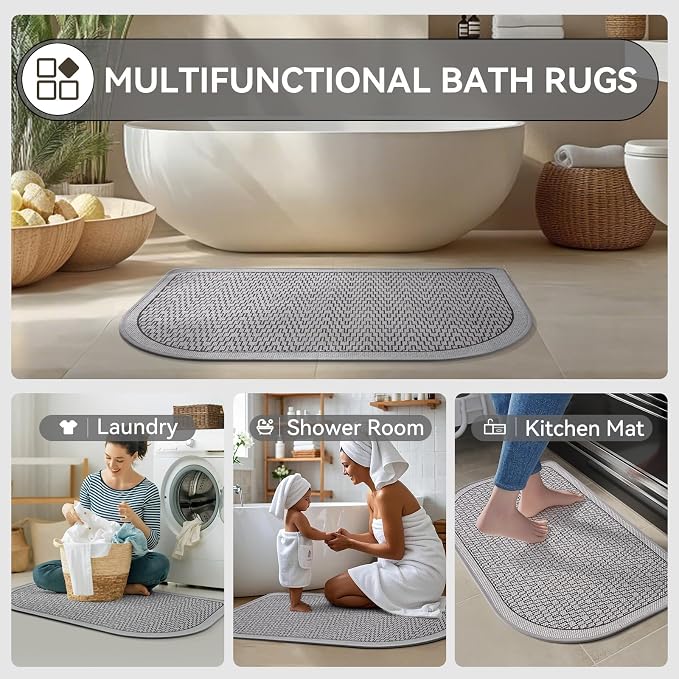 YDKGL Half Circle Bath Mat, Thin Bathroom Rugs Fit Under Door Quick Dry Non Slip Washable Bathroom Mat with Rubber Backing, Absorbent Half Round Shower Rug